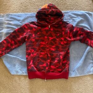 Bape Red Camouflage Zip Hoodie L